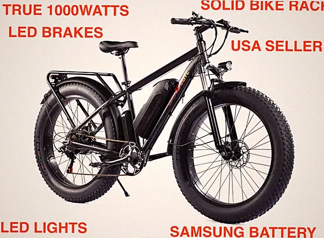 26" TRUE 1000W Electric E Bike Fat Tire Snow Mountain Bicycle Li-Battery SAMSUNG
