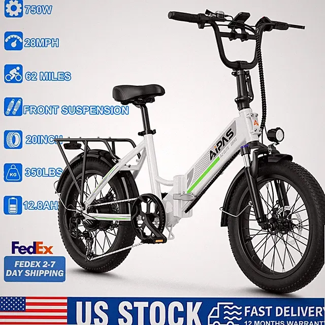 ebike 20'' Tire Electric Bike Adults Folding ebike 750W Peak 48V 12.8Ah NEW