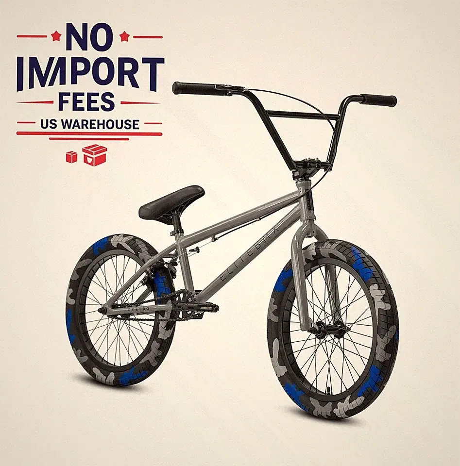 Elite BMX Destro 20" Freestyle Bike - Grey Camo - Cr-Mo Fork & 4-Piece Bars