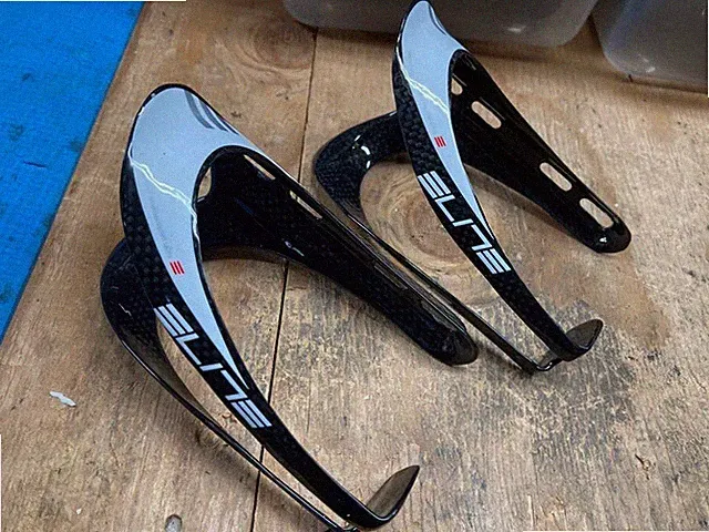 Elite carbon fiber water bottle cages PAIR black/white road gravel bike cycling