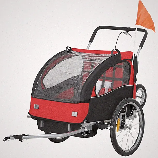 Portable 88lb 2-Seat Bike Trailer Quick-Fold Design 360° Swivel Function